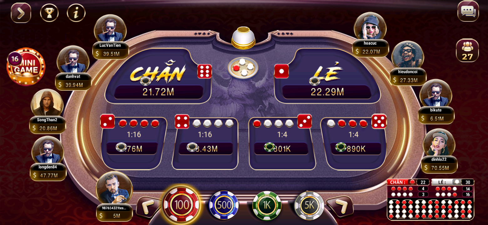 phdream app screenshot of the main game lobby and selection.